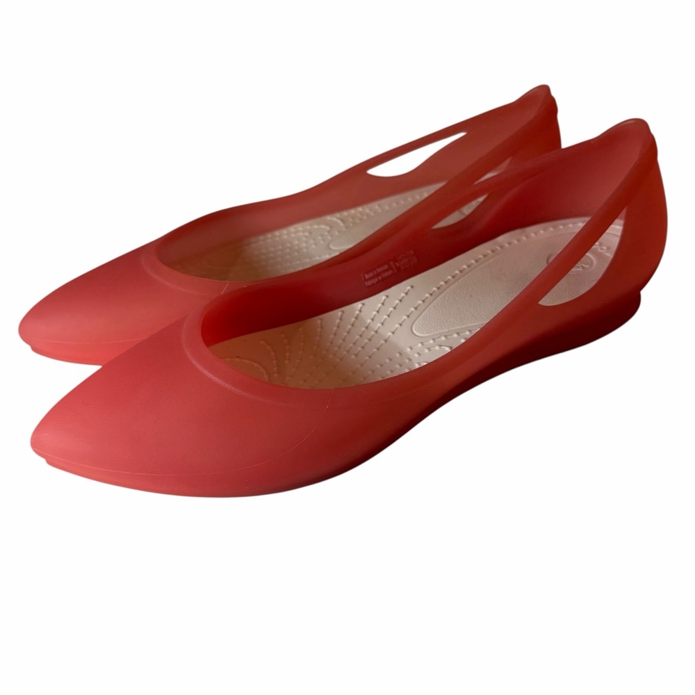 Crocs Coral Pink Rio Ballet Flats Slip Ons Pointed Toe Waterproof Women 7